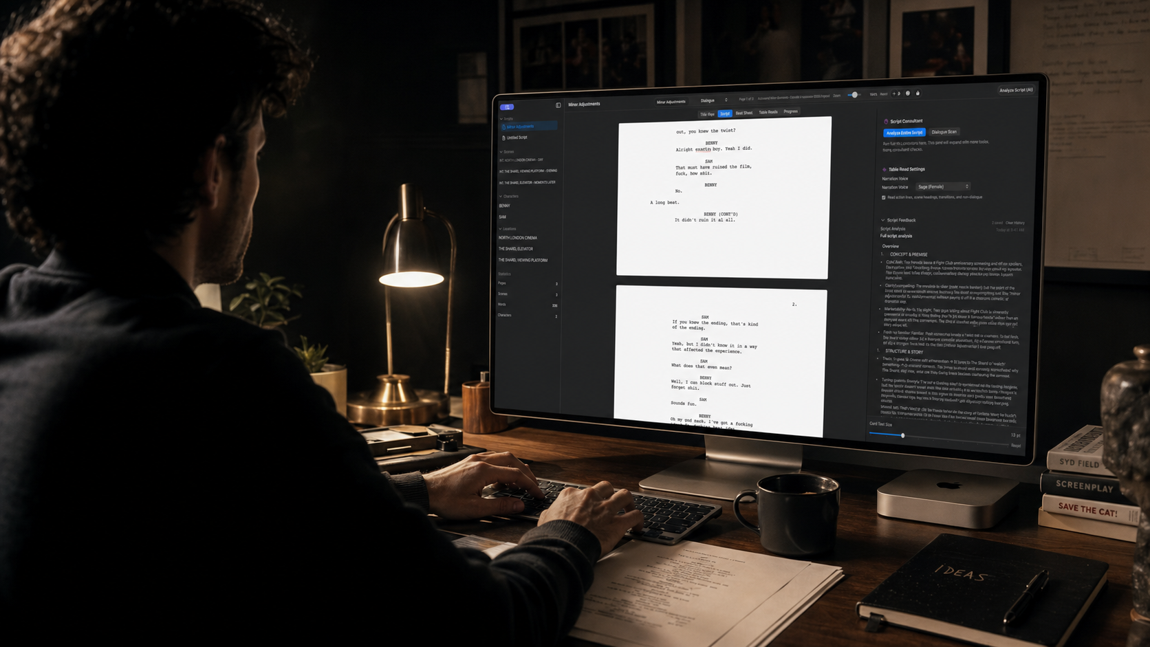 Screenwriter using ForgePad on a Mac in a writing studio